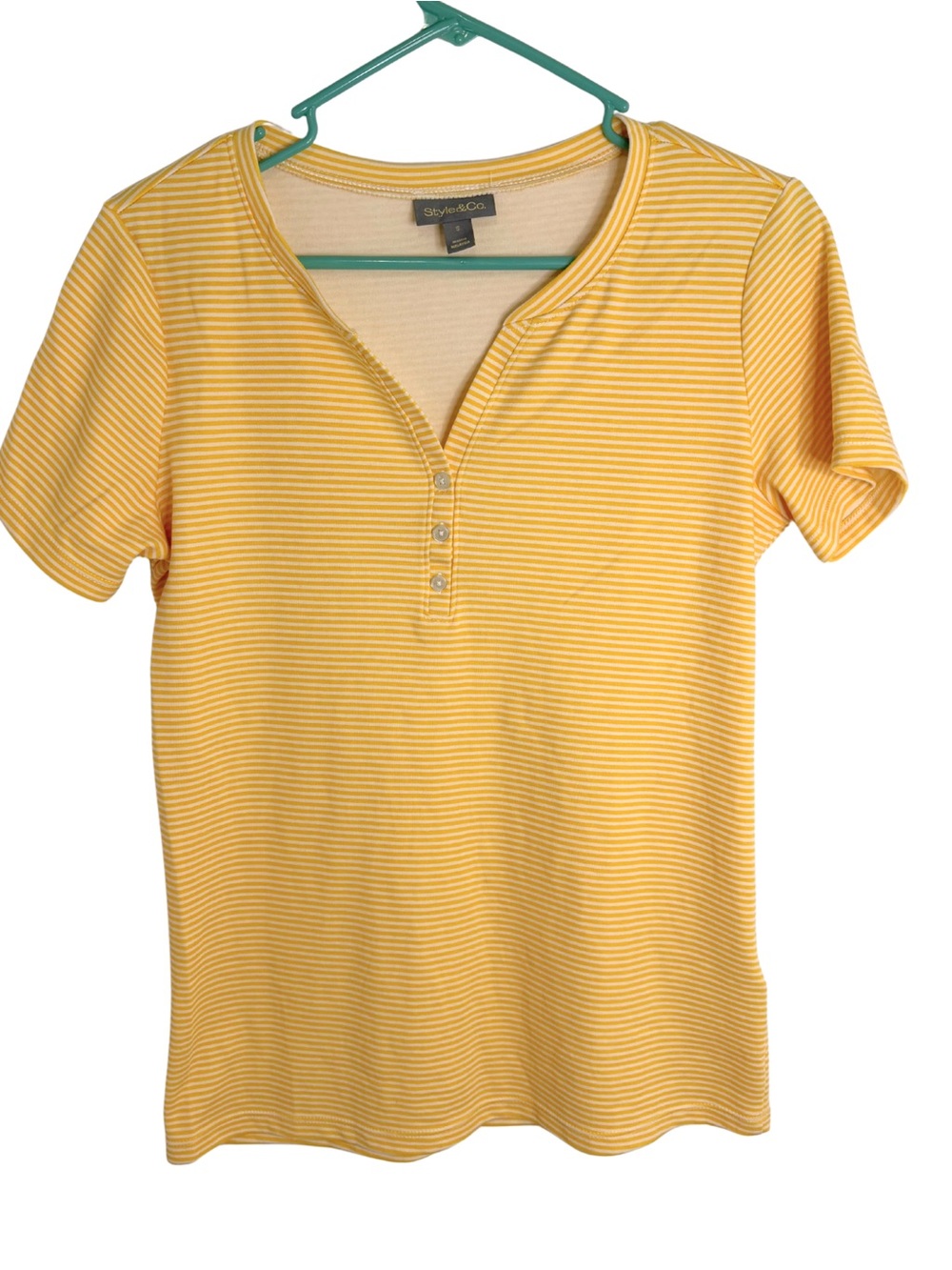 3/$20 Style & Co. Yellow and White Striped Short Sleeve Shirt Size Small